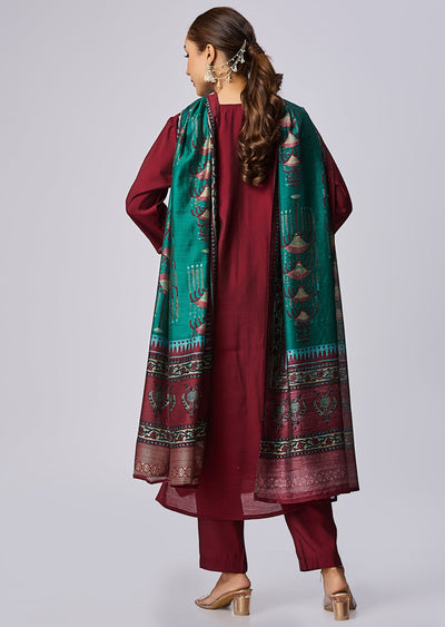 Dark Maroon Russian Silk Straight Cut Suit