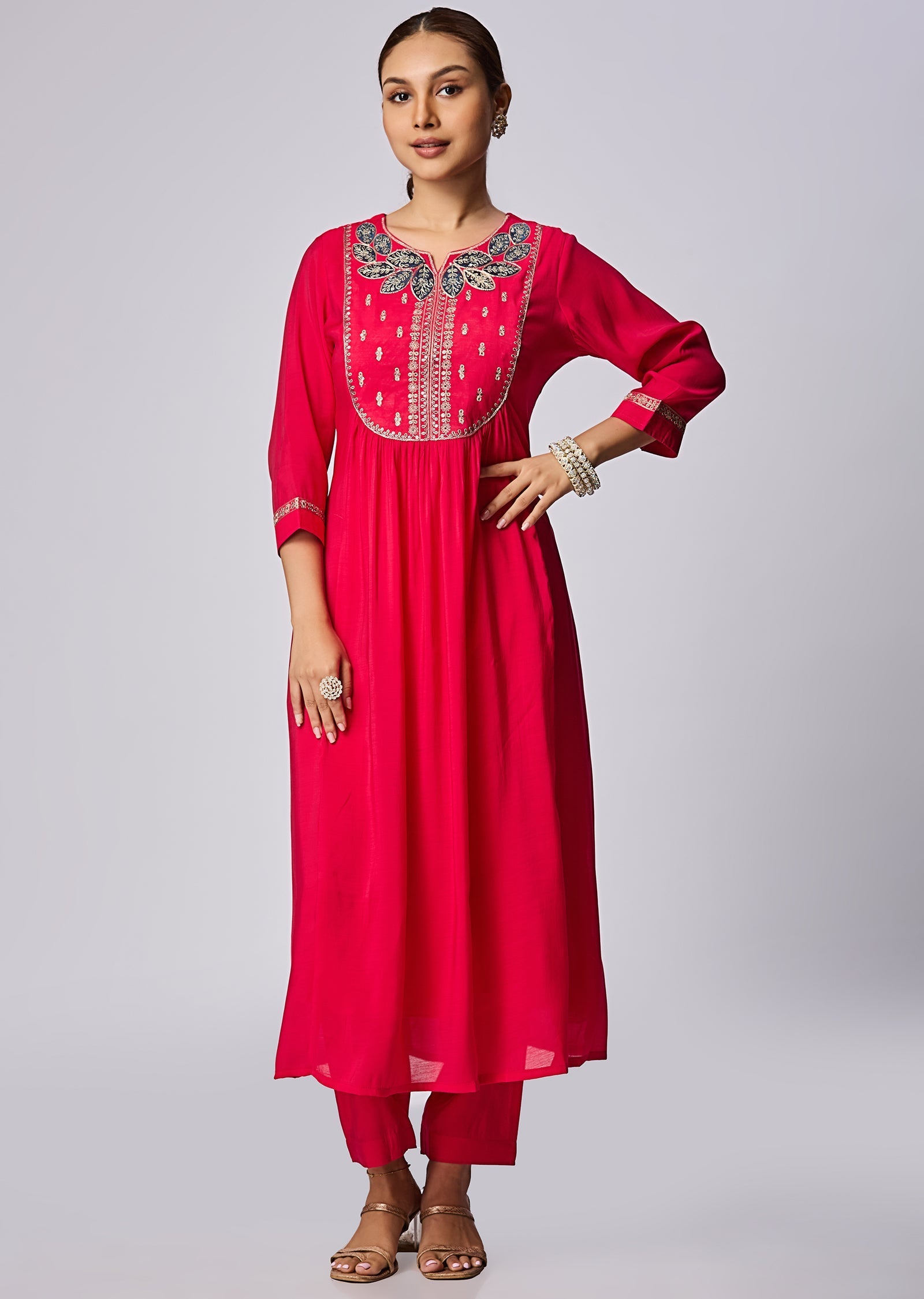Rani Pink Russian Silk Anarkali Suit