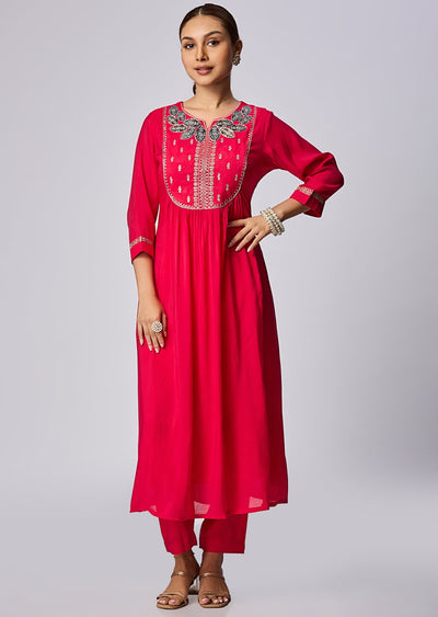 Rani Pink Russian Silk Anarkali Suit