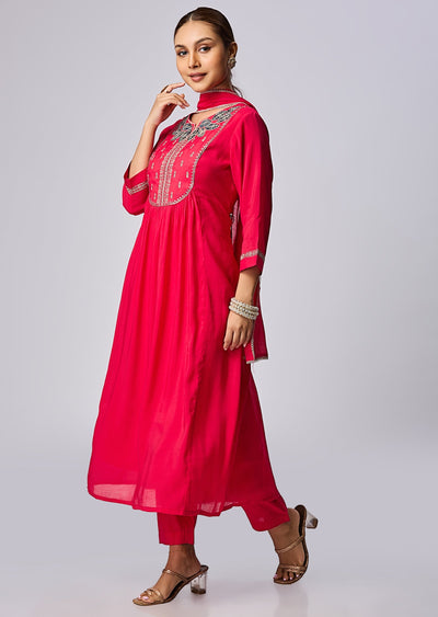 Rani Pink Russian Silk Anarkali Suit