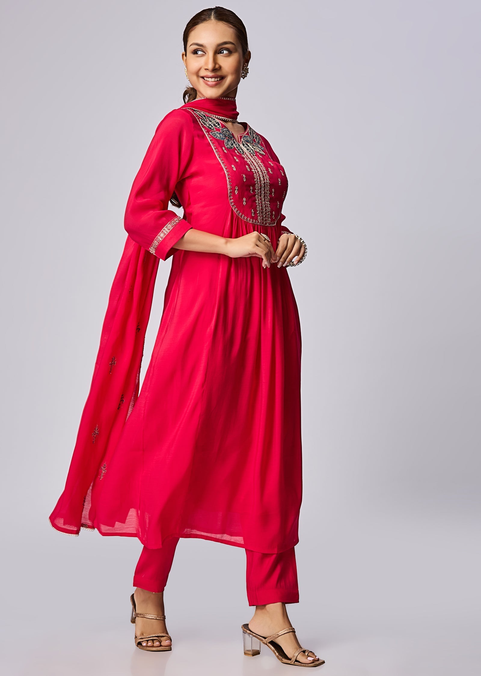 Rani Pink Russian Silk Anarkali Suit