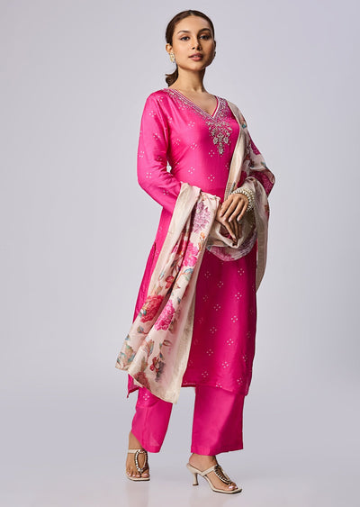 Rani Pink Silk Straight Cut Suit