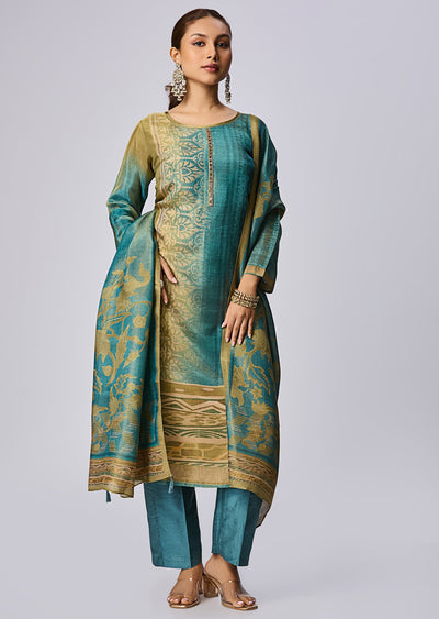 Green Tissue Straight Cut Suit