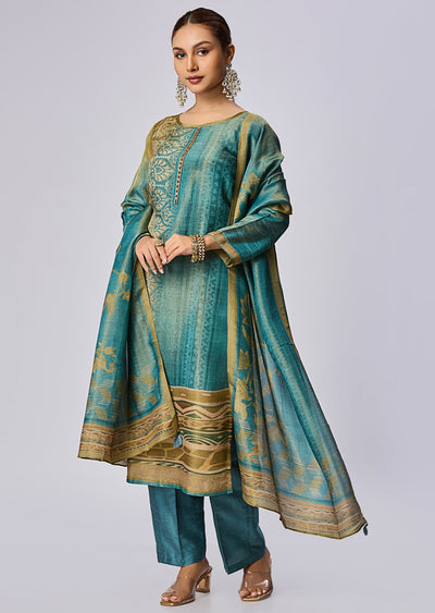 Green Tissue Straight Cut Suit