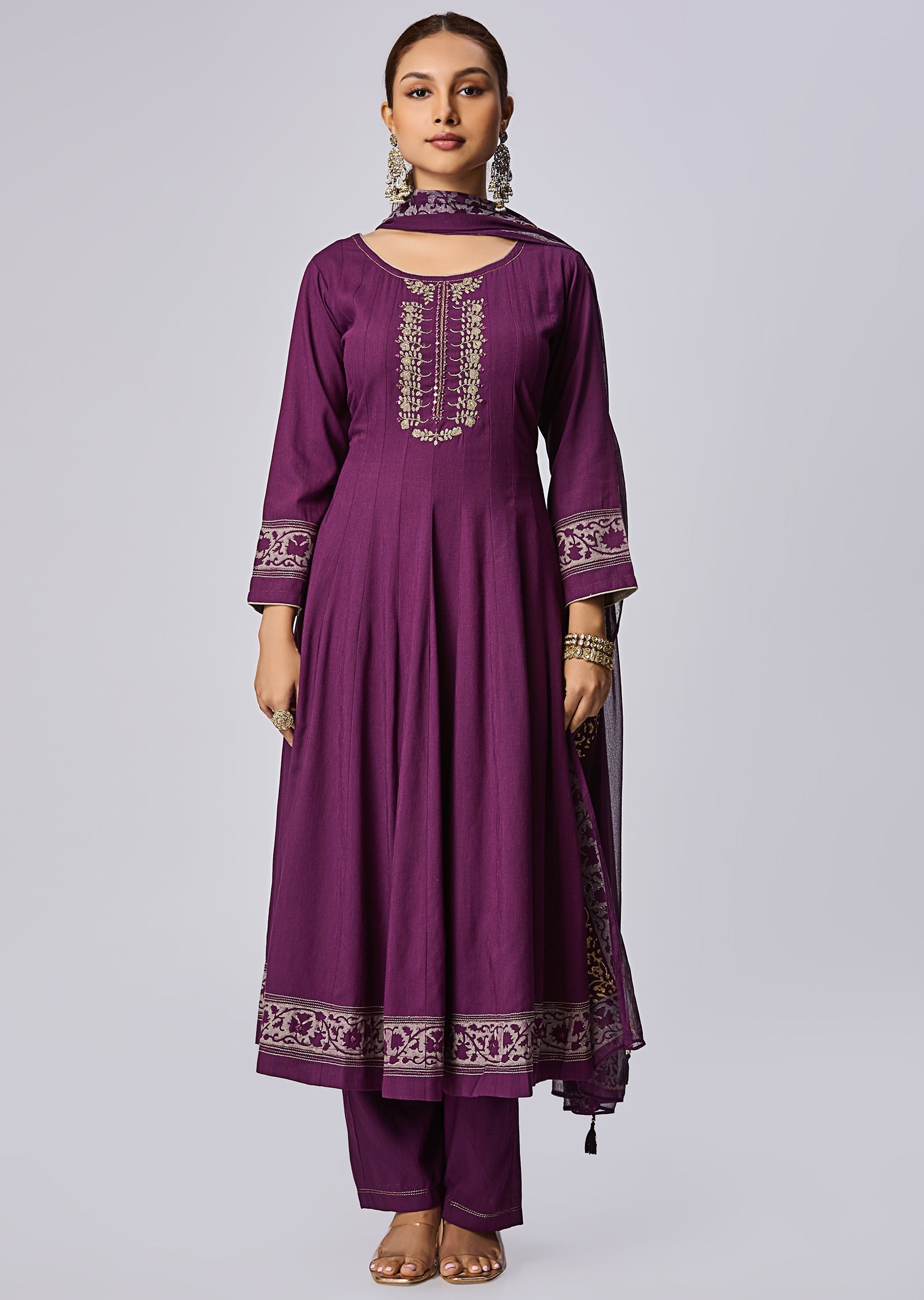 Purple Gold Anarkali Suit