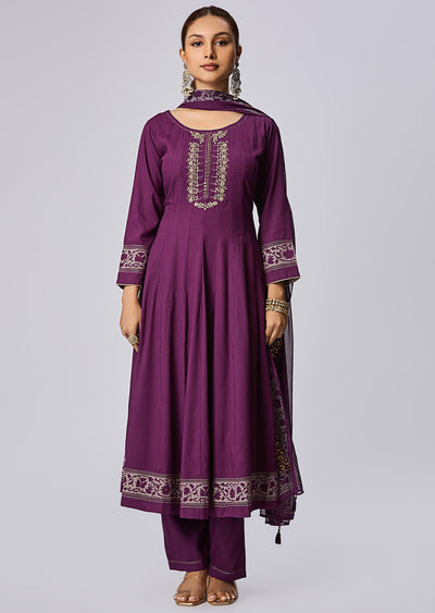 Purple Gold Anarkali Suit
