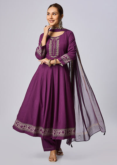 Purple Gold Anarkali Suit