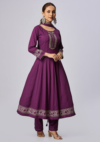 Purple Gold Anarkali Suit