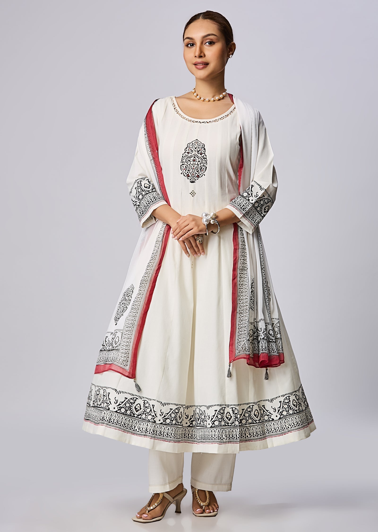 Off White Gold Anarkali Suit