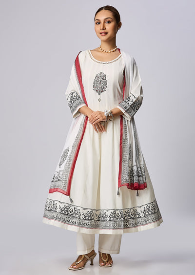 Off White Gold Anarkali Suit