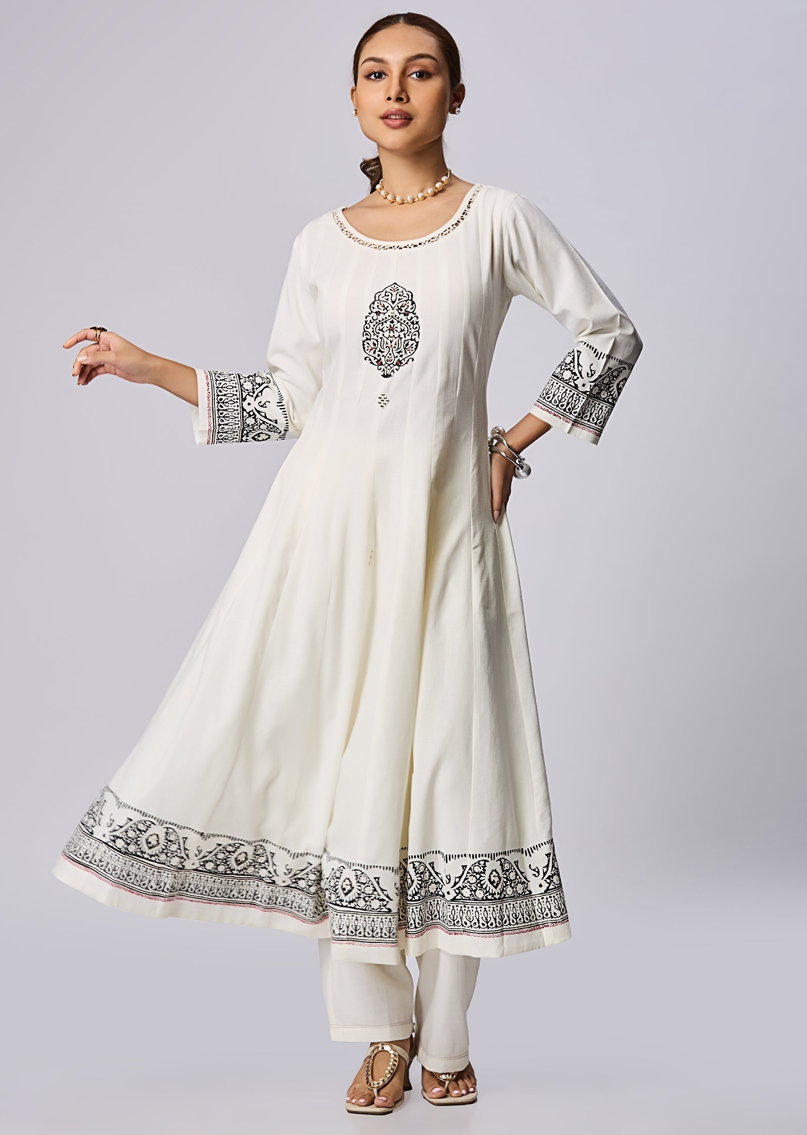 Off White Gold Anarkali Suit