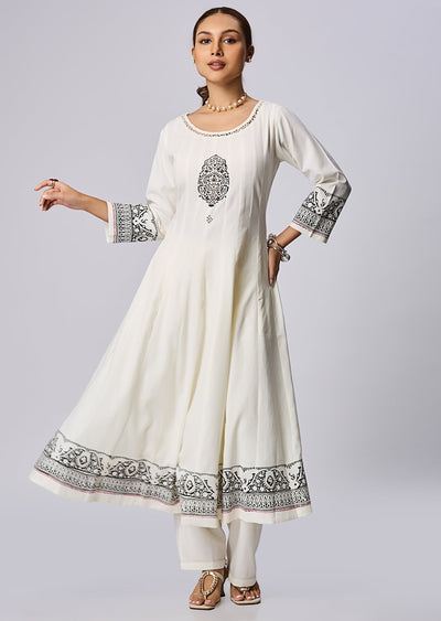 Off White Gold Anarkali Suit