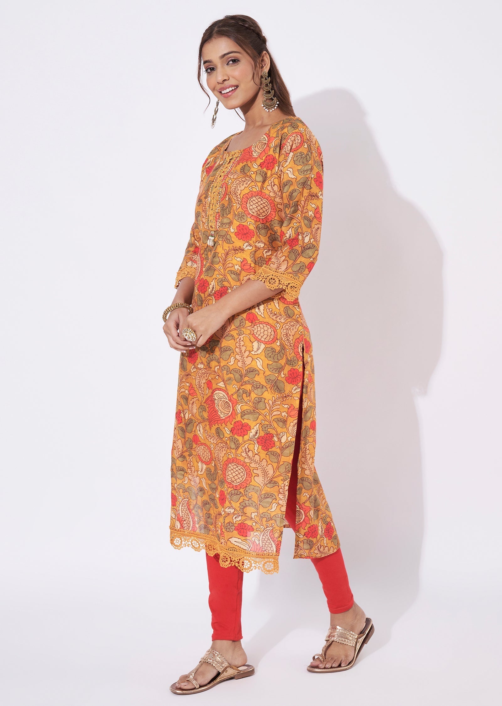 Mustard Chanderi Straight Cut