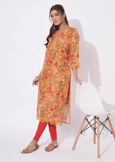 Mustard Chanderi Straight Cut
