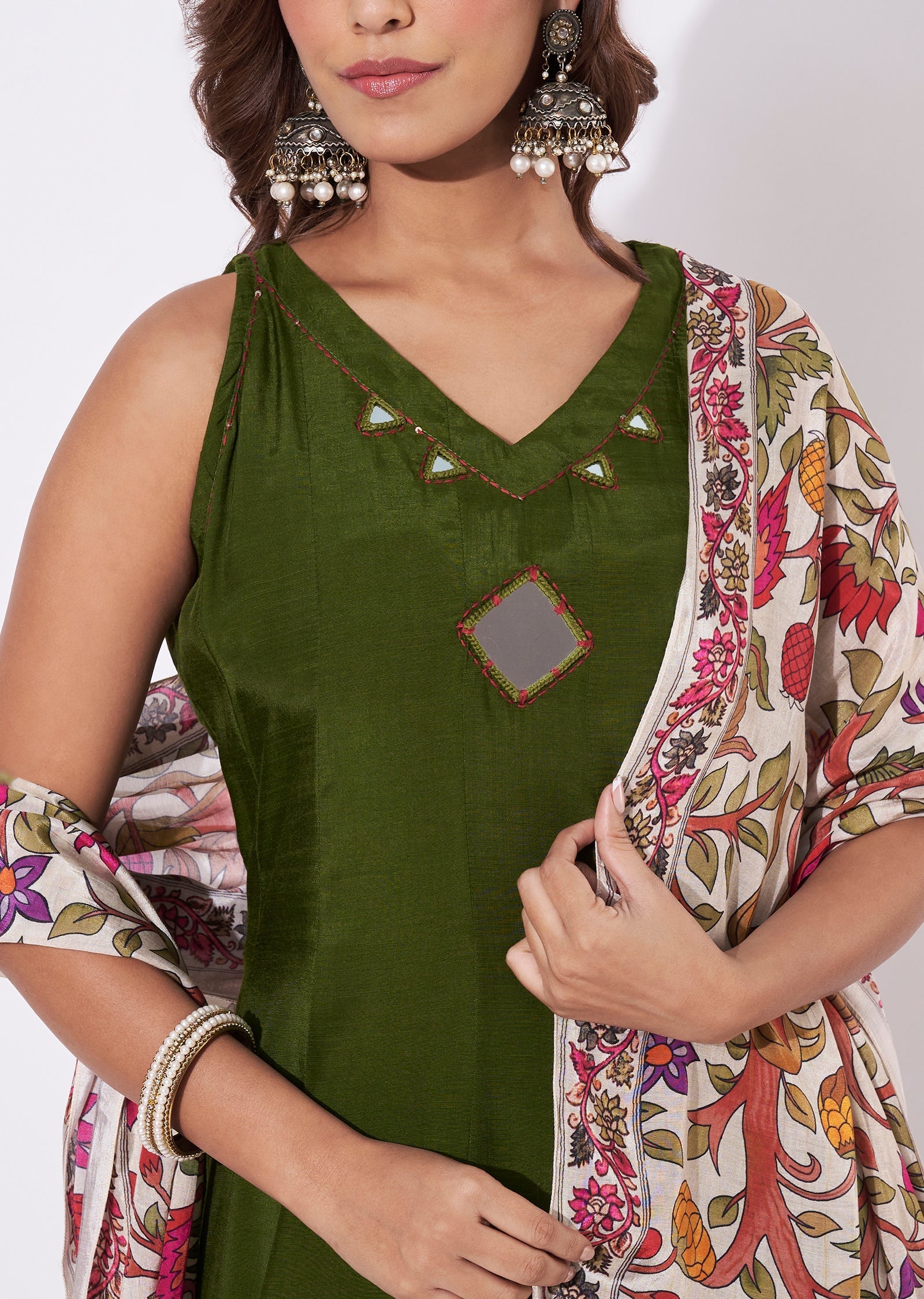 Mehendi Green Silk Anarkali Suit