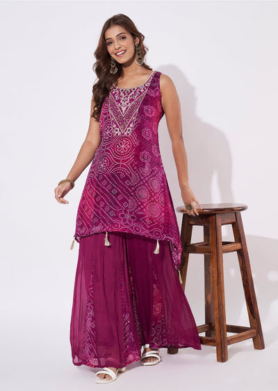 Magenta Chinnon Straight Cut Kurti Set