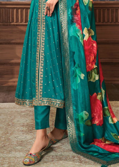 Rama Green Silk Anarkali Suit