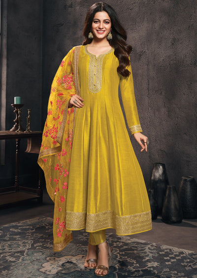 Mustard Silk Anarkali Suit