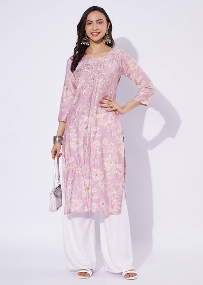 Onion Pink Linen Cotton Straight Cut Kurti