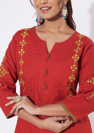 Maroon Cotton Straight Cut