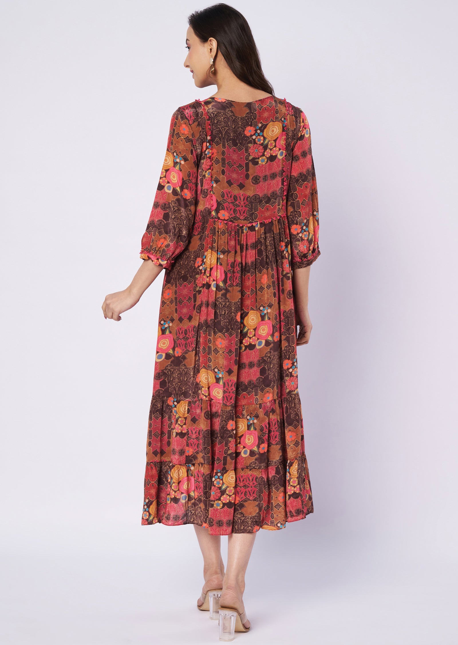 Printed brown crepe kurti