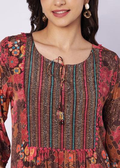Printed brown crepe kurti