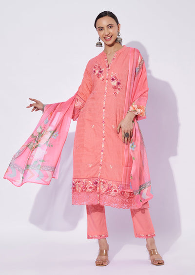 Coral Cotton Anarkali Suit