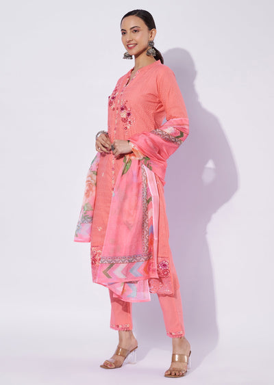 Coral Cotton Anarkali Suit