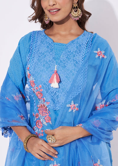 Blue Cotton Straight Cut Suit