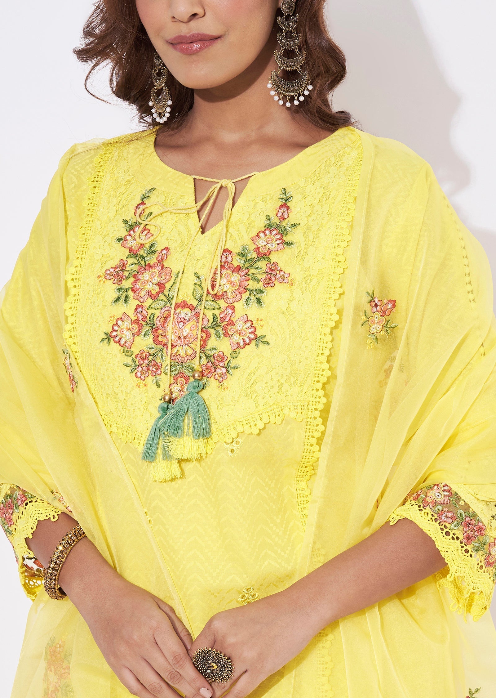 Yellow Cotton Straight Cut Suit