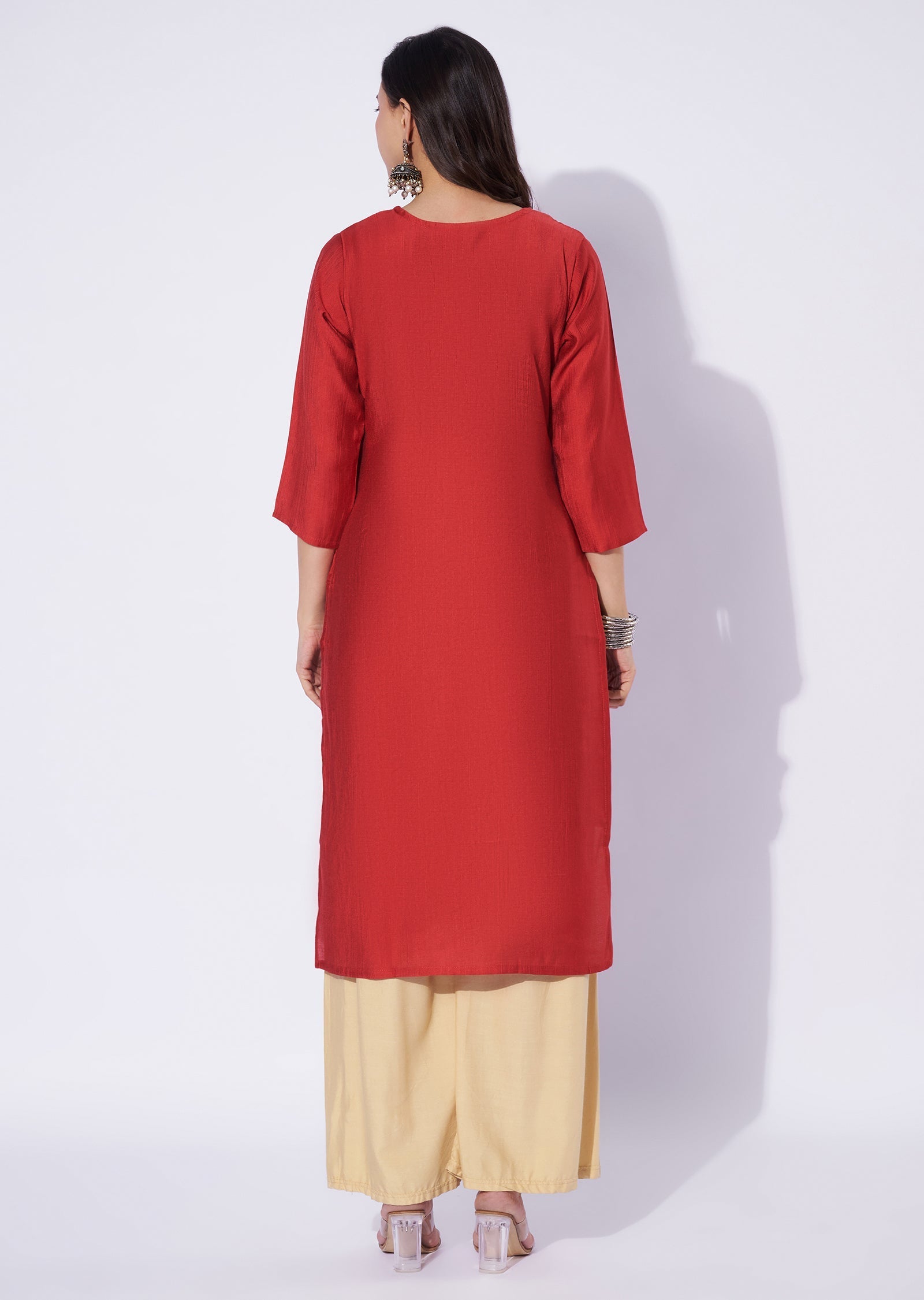 Red Gold Straight Cut Kurti