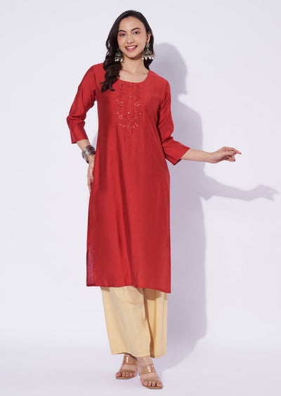 Red Gold Straight Cut Kurti