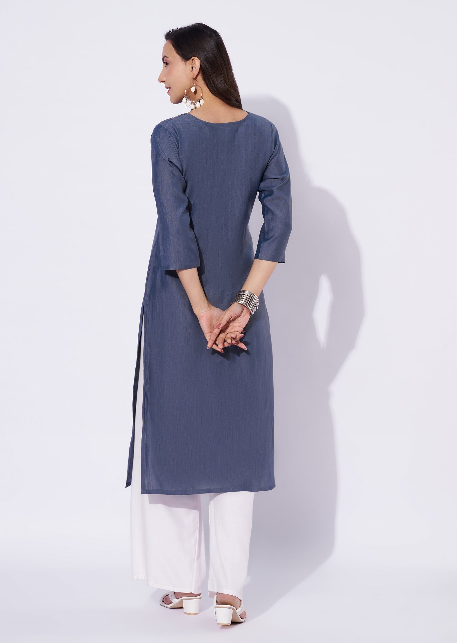 Grey Gold Straight Cut Kurti