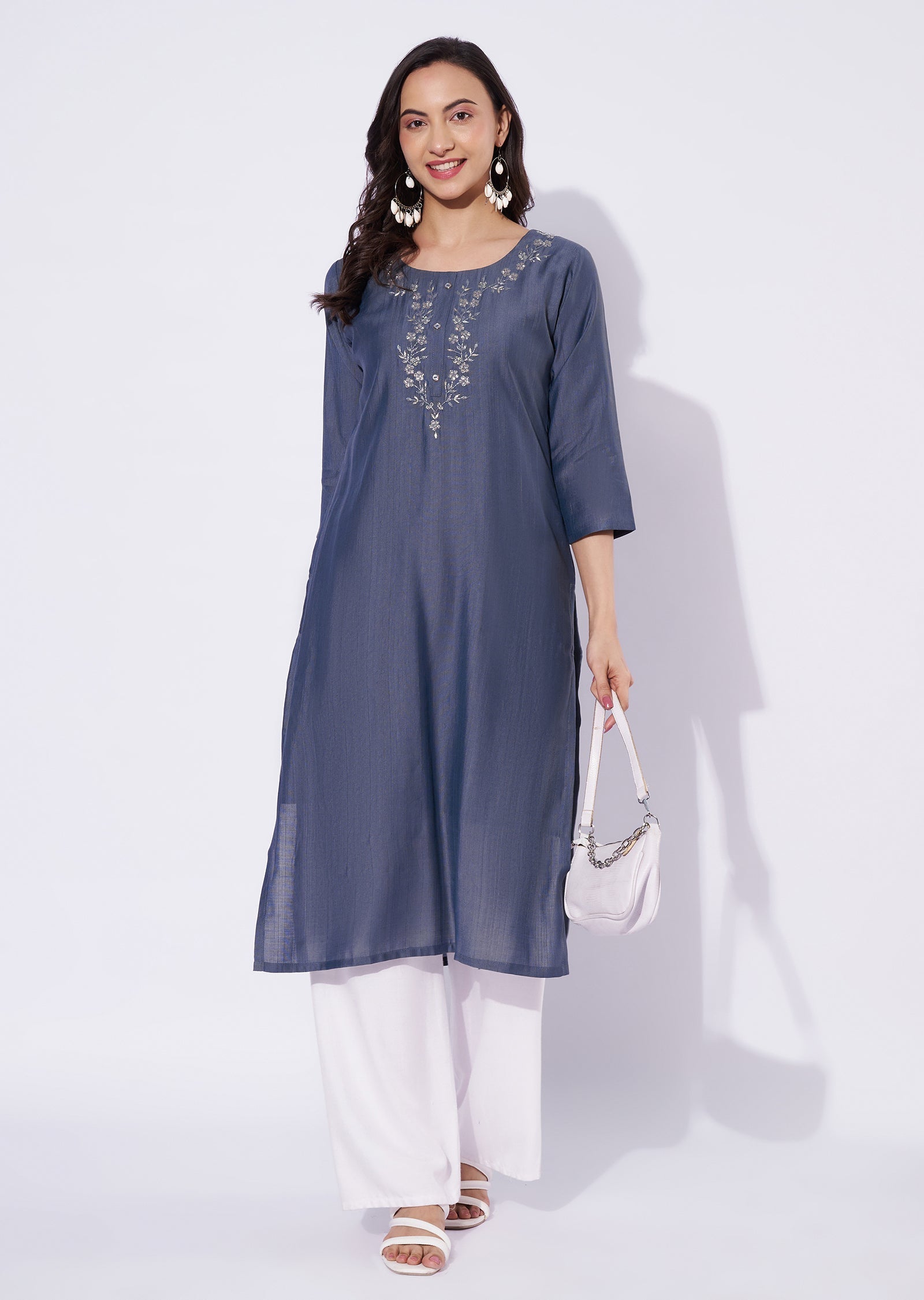 Grey Gold Straight Cut Kurti