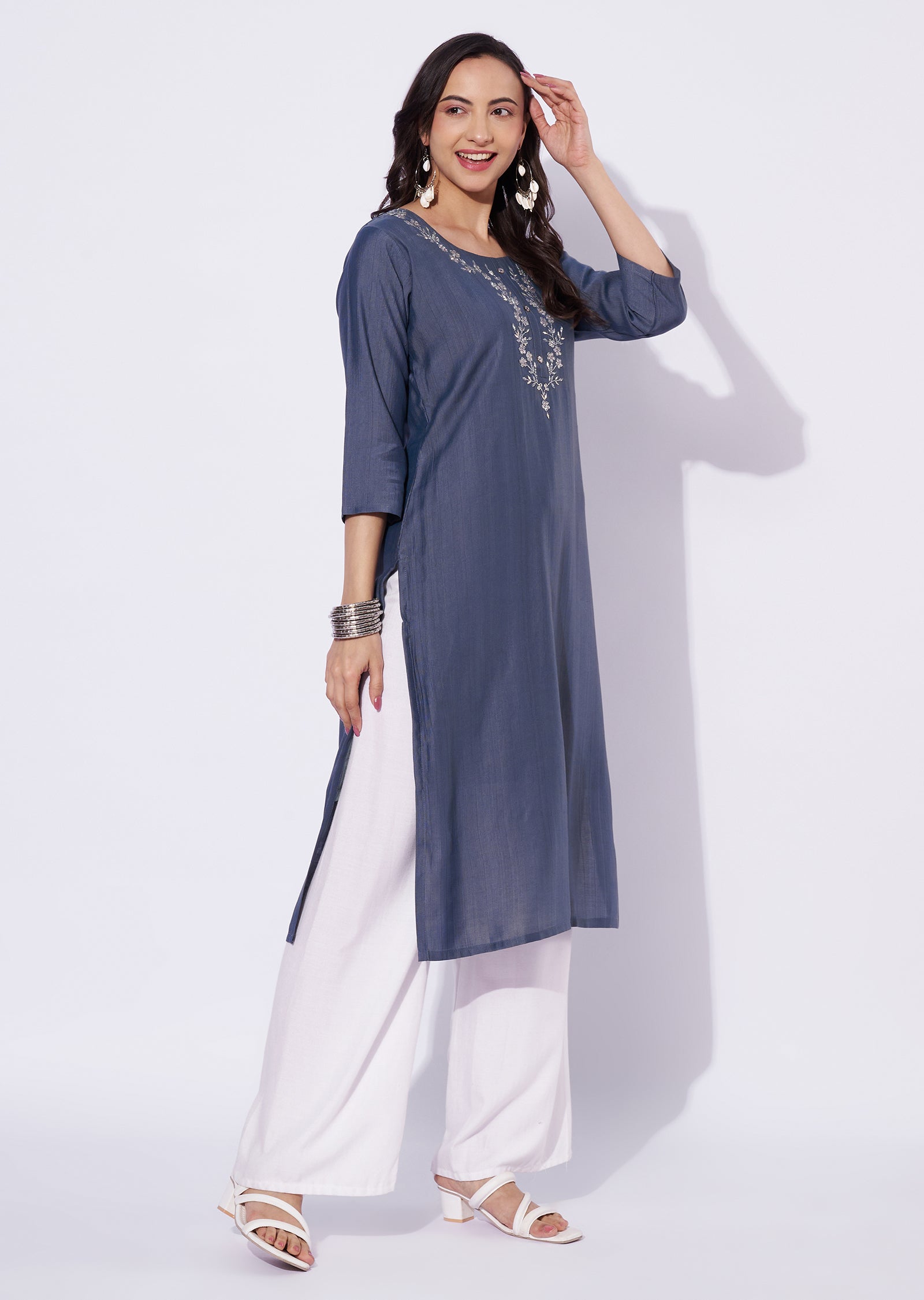 Grey Gold Straight Cut Kurti