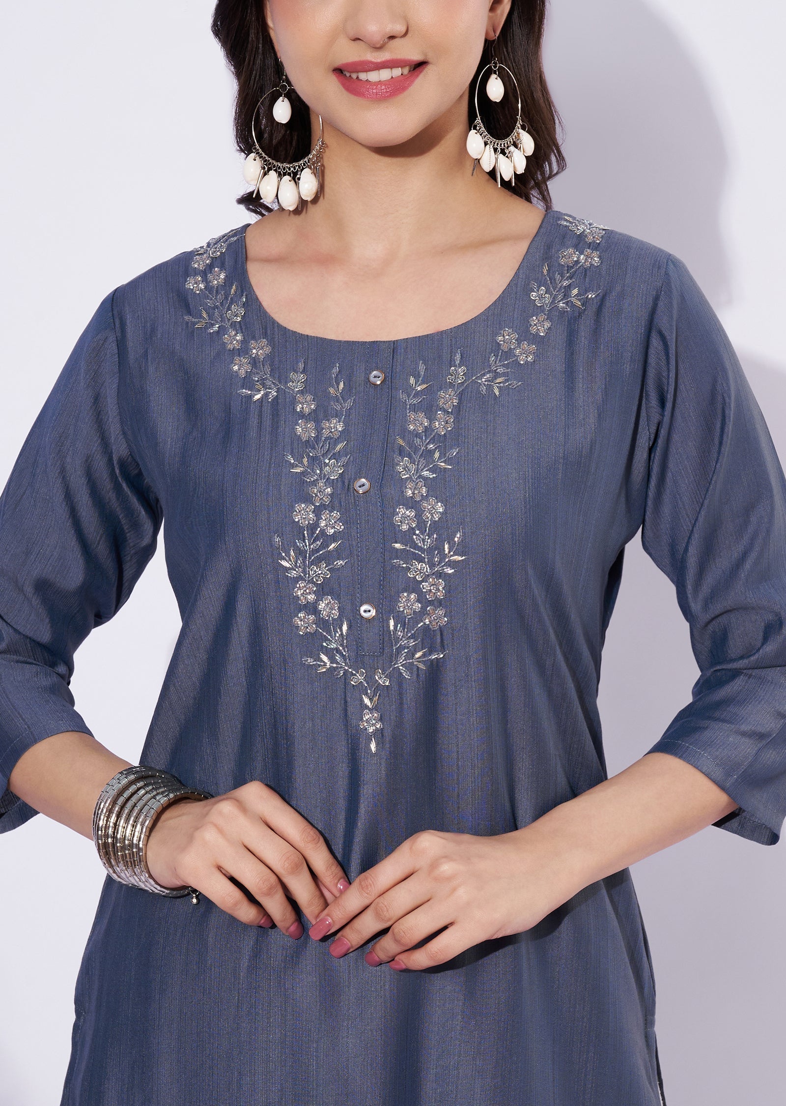 Grey Gold Straight Cut Kurti