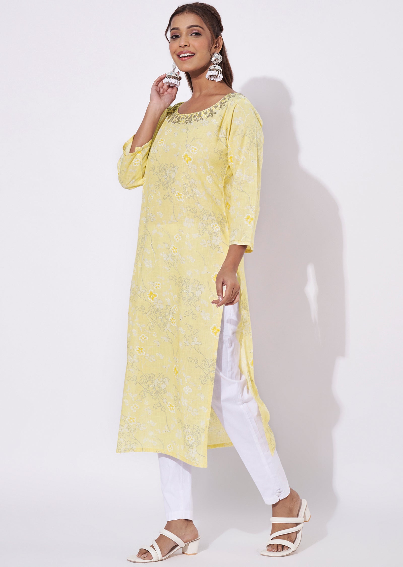 Yellow Linen Cotton Straight Cut