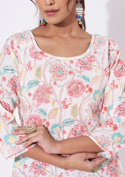 Off White Linen Cotton Straight Cut