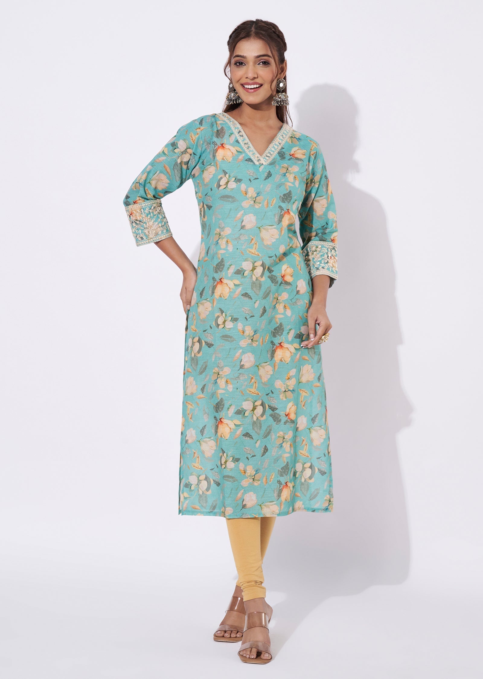 Sea Green Linen Silk Straight Cut