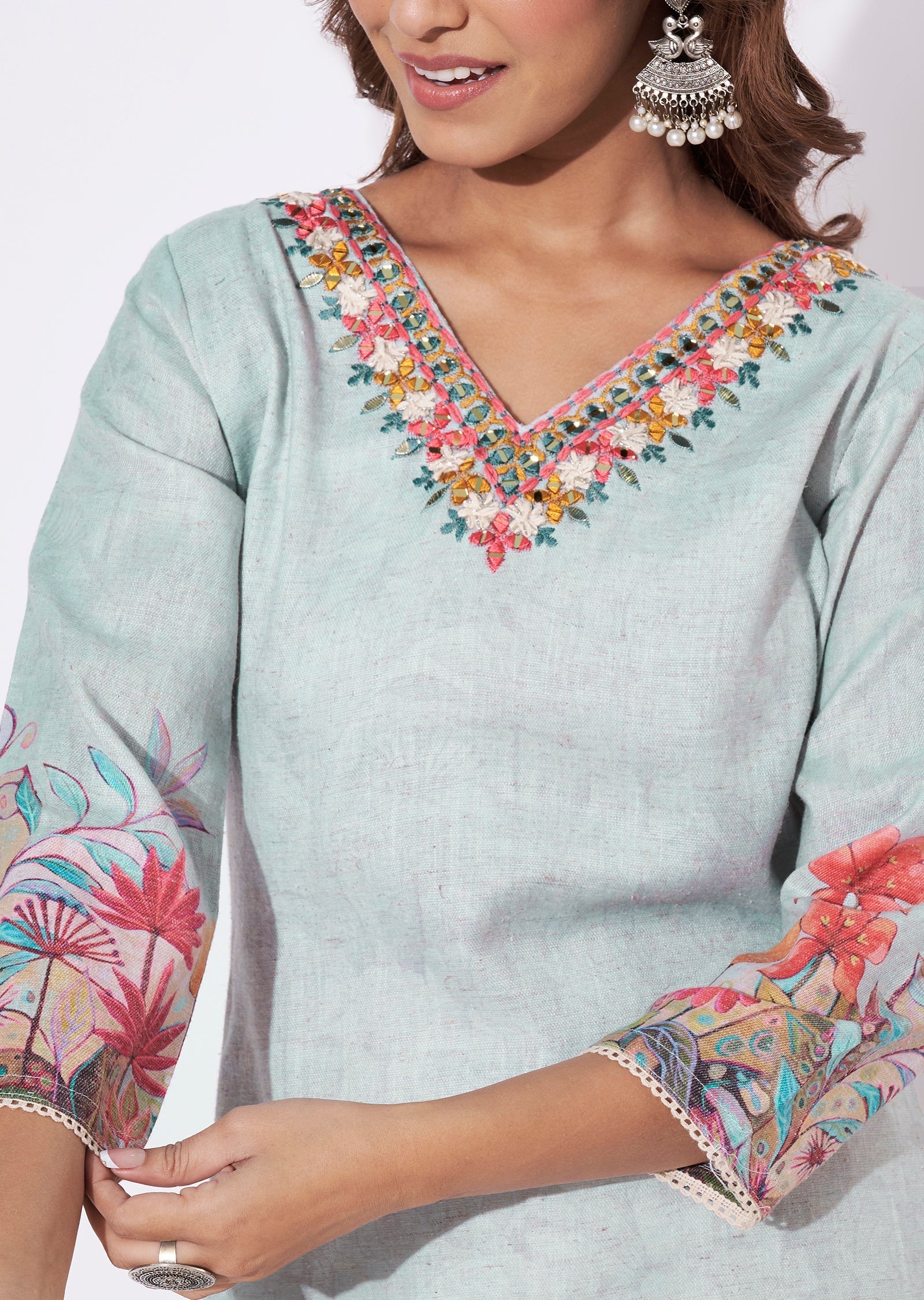 Light Grey Linen Cotton Straight Cut