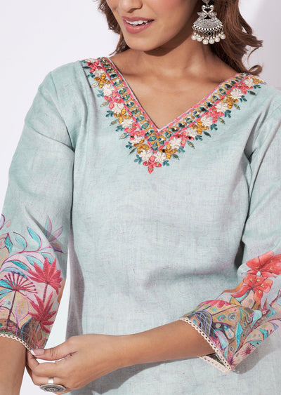 Light Grey Linen Cotton Straight Cut