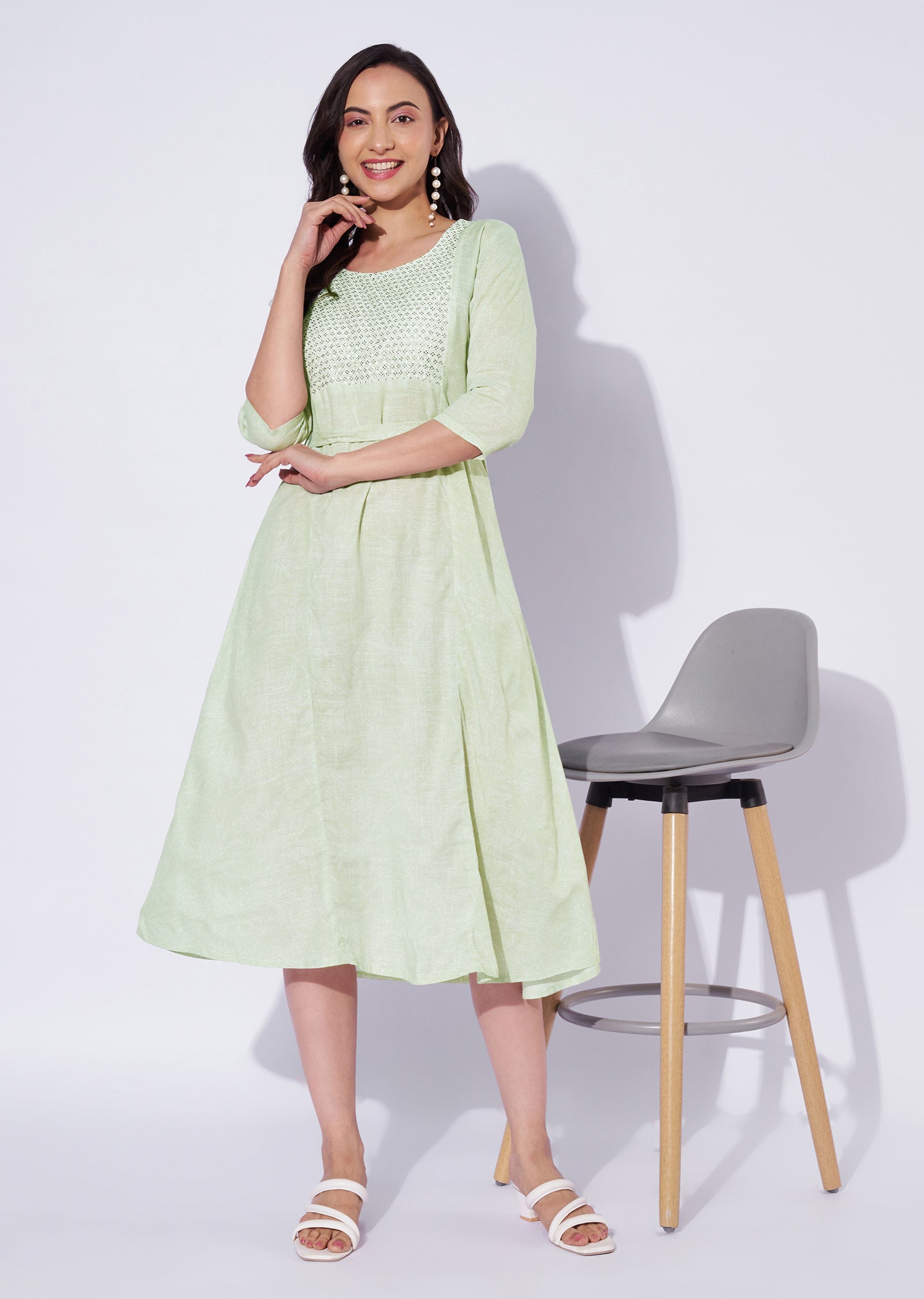 Pista Green Cotton Midi Dress