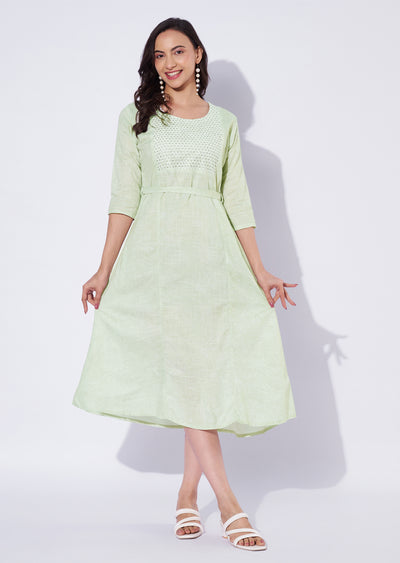Pista Green Cotton Midi Dress