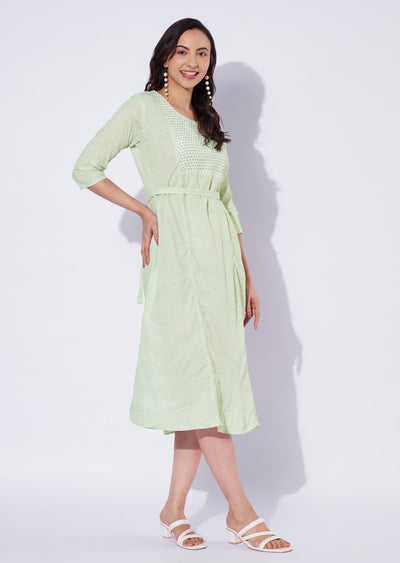 Pista Green Cotton Midi Dress