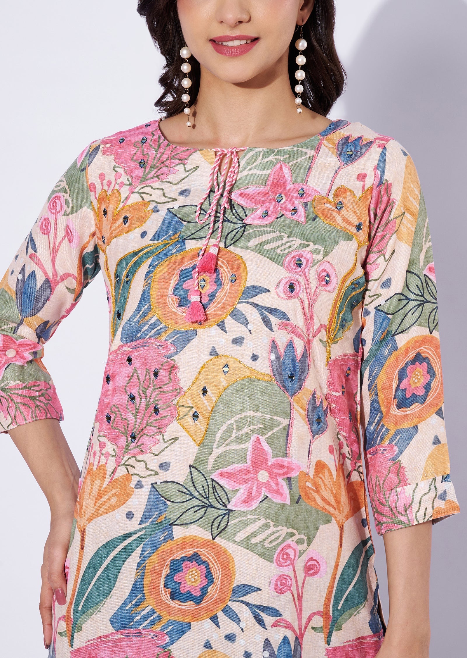 Multi Color Cotton Straight Cut Kurti