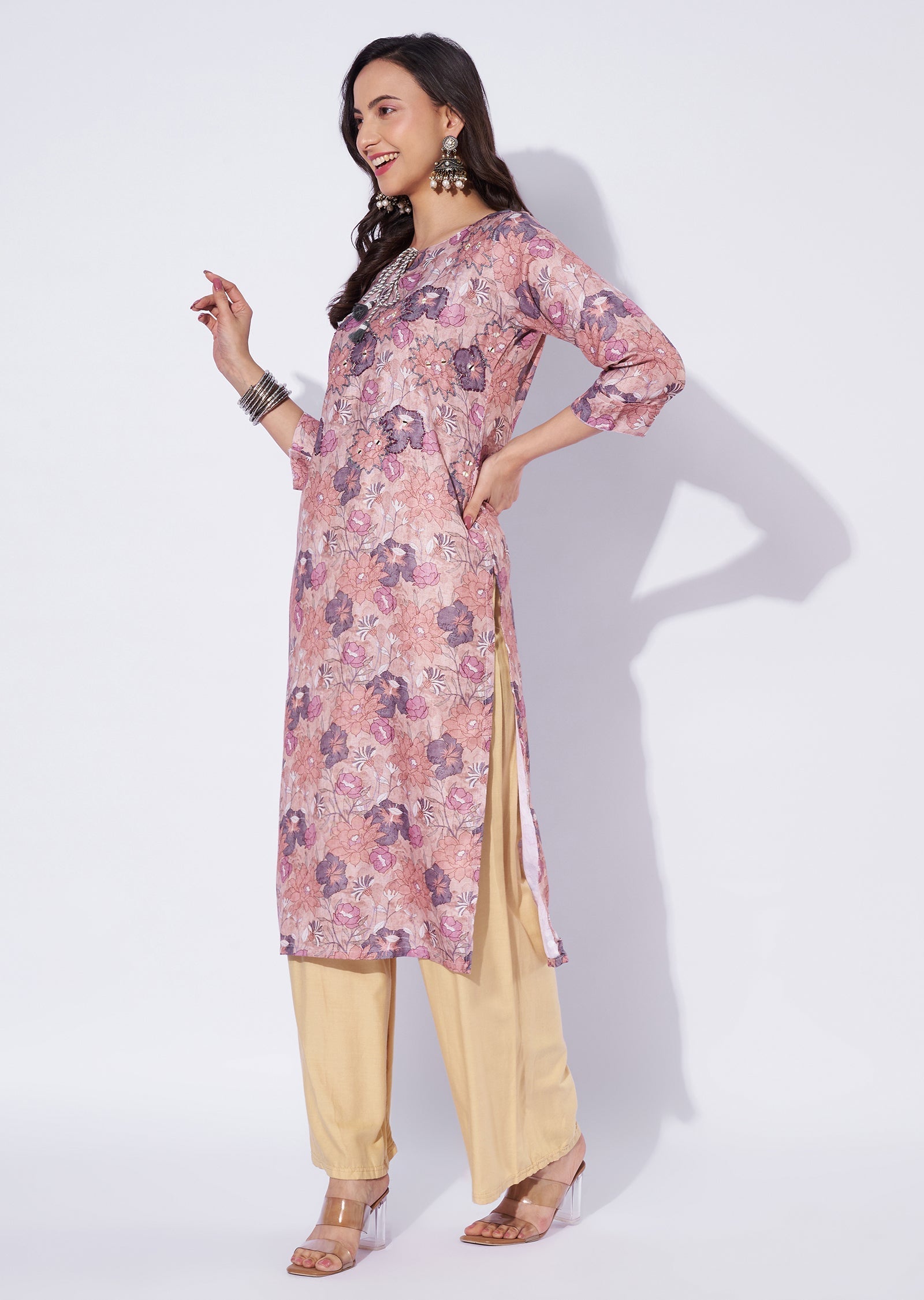 Light Brown Linen Cotton Straight Cut Kurti