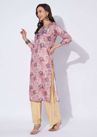 Light Brown Linen Cotton Straight Cut Kurti