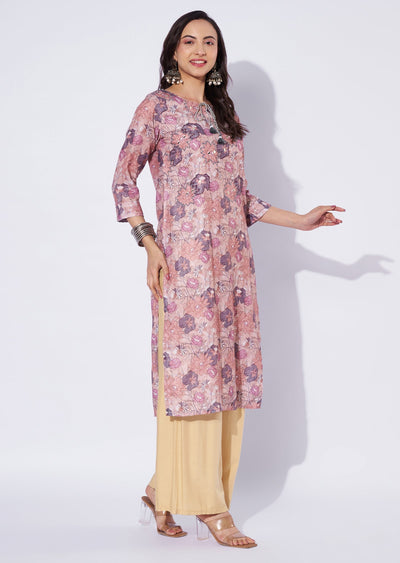 Light Brown Linen Cotton Straight Cut Kurti