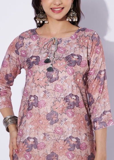 Light Brown Linen Cotton Straight Cut Kurti