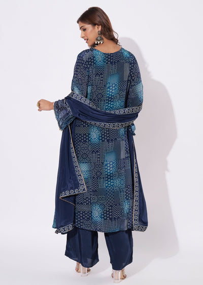 Navy Blue Crepe Straight Cut Suit